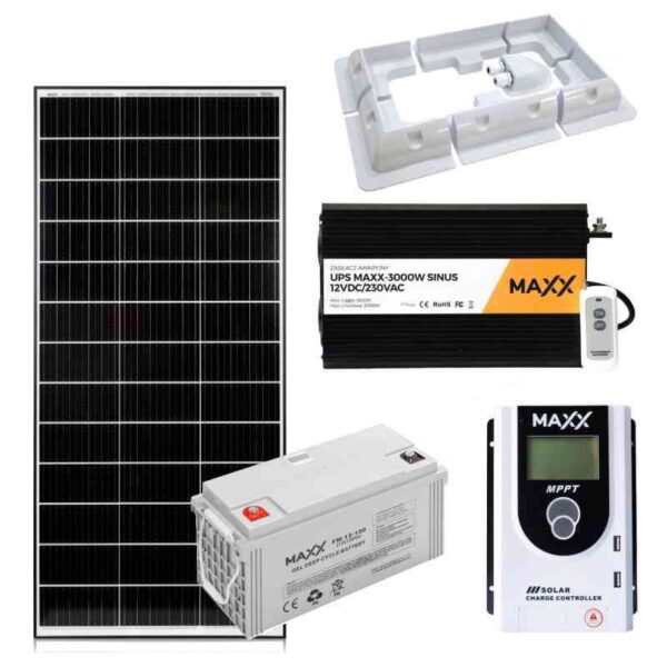 Zestaw fotowoltaiczny OFF-GRID 180W 12V z akumulatorem 120Ah i przetwornicą 3000W